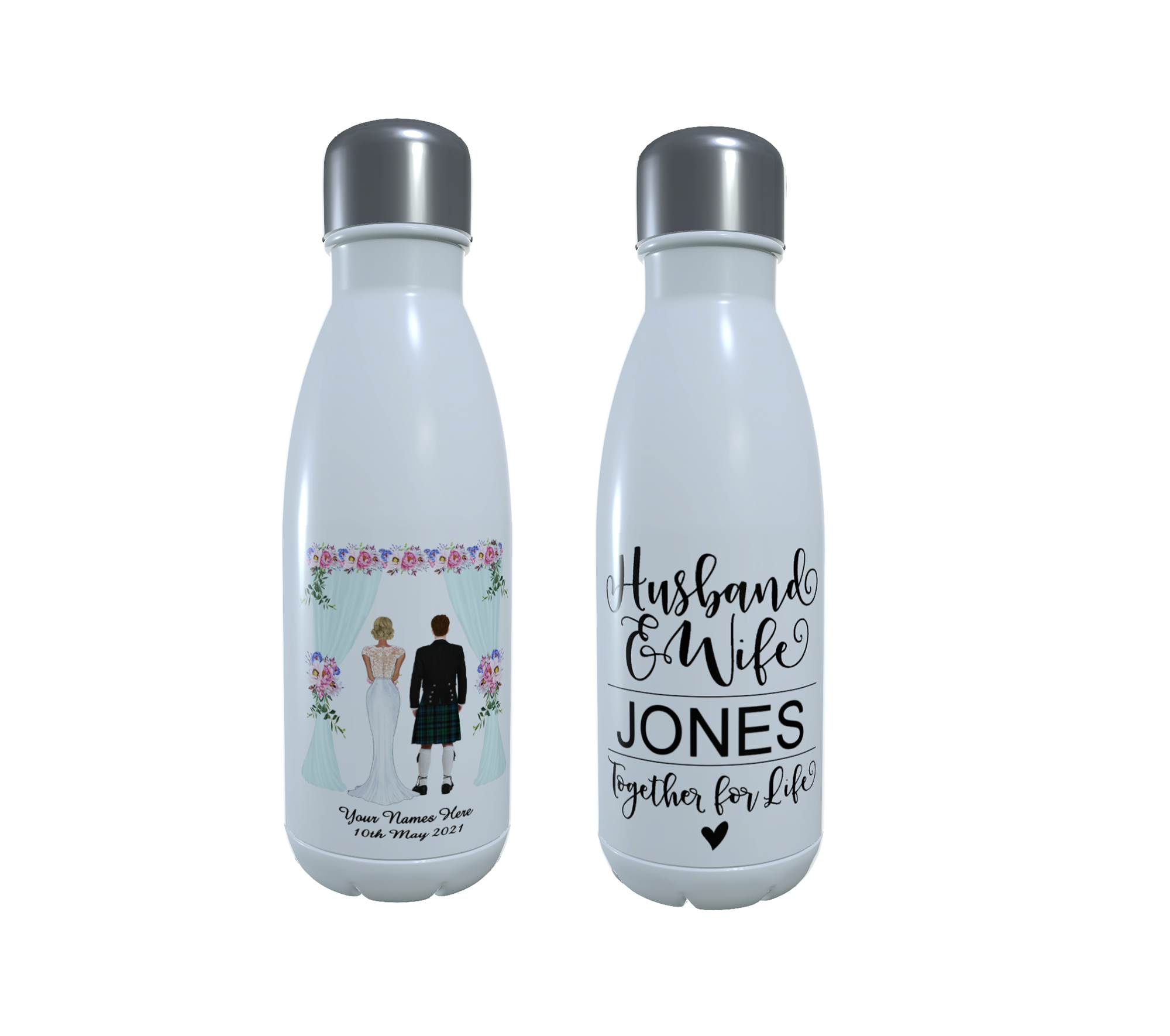 Scottish Bride & Groom Wedding Water Bottle, Scotch Wedding